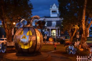 Giant Halloween pumpkin in front of the court house